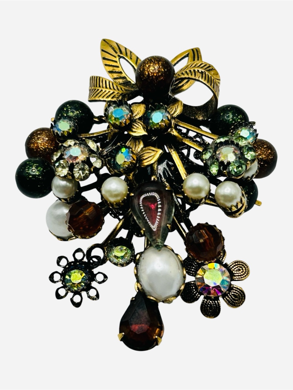 Vintage Rhinestones and Confetti Lucite Flower Spray with Bow